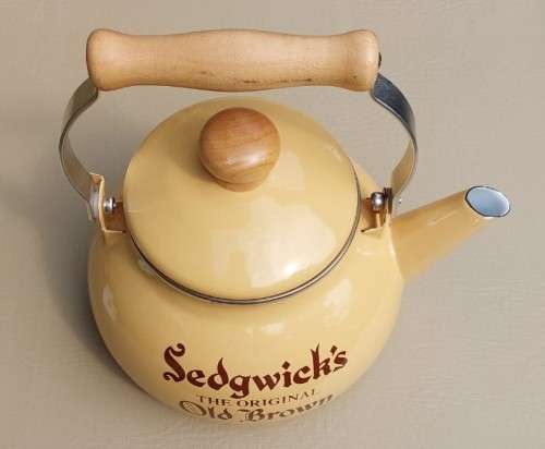 ENAMEL SEDGWICKS THE ORIGINAL OLD BROWN SHERRY CREAM LARGE TEAPOT 23CM HIGH WITH LID AND HANDLE