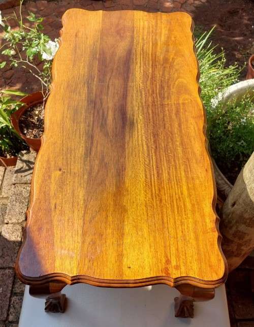AWESOME TEAK BALL AND CLAW FEET COFFEE TABLE - 90CM WIDE 43CM DEEP 38CM HIGH
