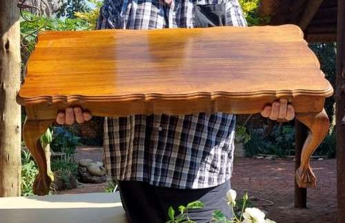 AWESOME TEAK BALL AND CLAW FEET COFFEE TABLE - 90CM WIDE 43CM DEEP 38CM HIGH