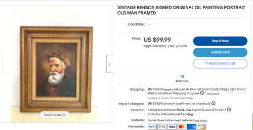 OLD MAN WITH PIPE - ORIGINAL SIGNED `BENSON` OIL ON BOARD PAINTING SIZE (34CM W 44CM H)  FRAMED