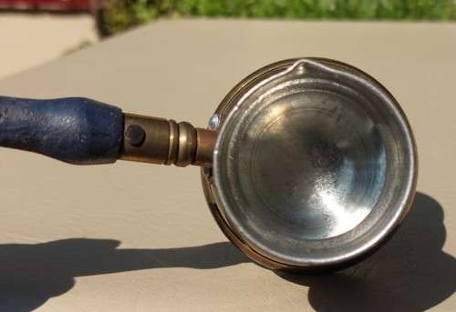 FOUR TURKISH OR GREEK OR ARABIC BRASS COFFEE POTS (CEZVES OR BRIKIS OR JADWHAS)