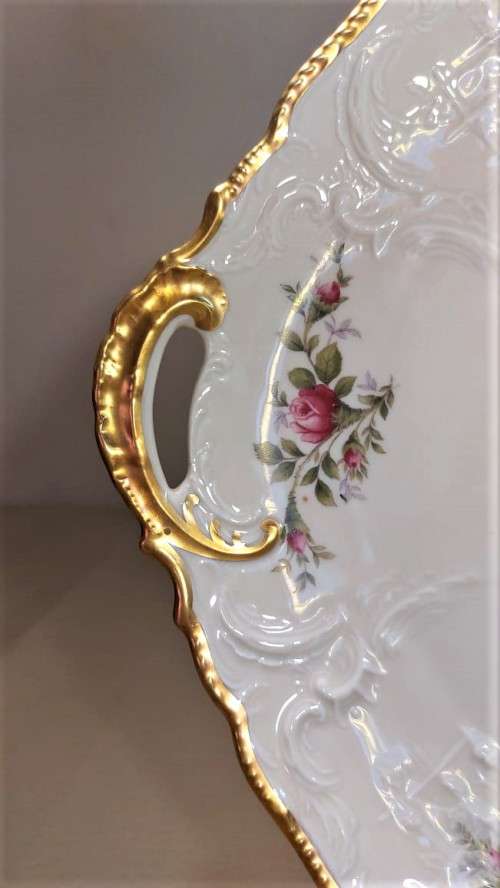 RARE 1940S ROSENTHAL SELB GERMANY SANSSOUCI PLATE WITH TWO HANDLES LARGE 32CM WIDE