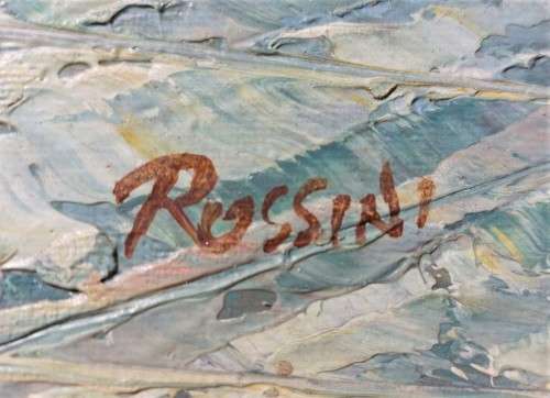 ORIGINAL ROSSINI ITALIAN COASTAL VILLA WITH SAILBOATS OIL ON BOARD LARGE 72CM W 62CM H