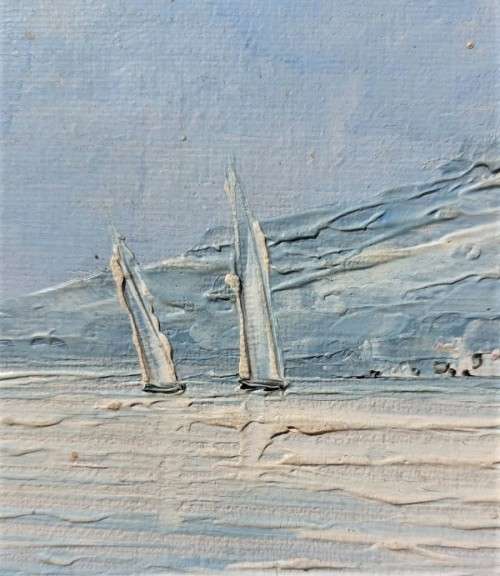 ORIGINAL ROSSINI ITALIAN COASTAL VILLA WITH SAILBOATS OIL ON BOARD LARGE 72CM W 62CM H