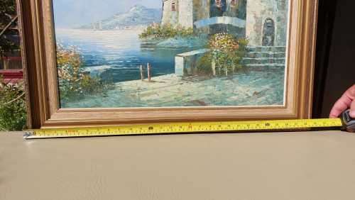 ORIGINAL ROSSINI ITALIAN COASTAL VILLA WITH SAILBOATS OIL ON BOARD LARGE 72CM W 62CM H