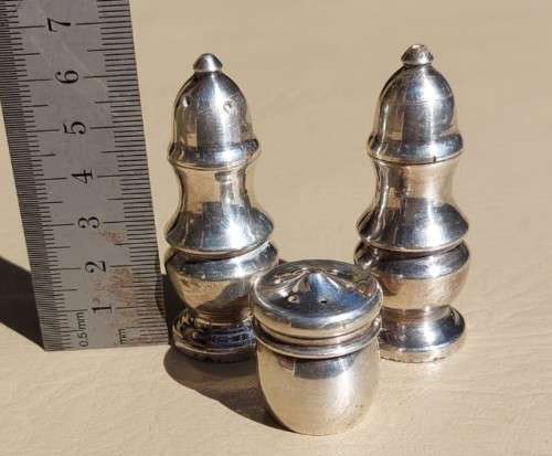 HEAVY LITTLE L.E.W. SILVERPLATED SALT AND PEPPER SHAKERS