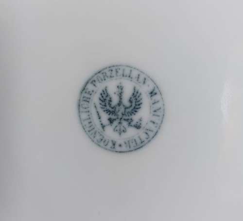 AMAZING 170 YEAR OLD GERMAN KPM CUP AND SAUCER WITH RARE EAGLE AND SCEPTER MARK IN SHADES OF GREEN