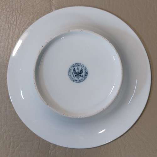 ANTIQUE (1847-1849) GERMAN KPM CUP AND SAUCER WITH RARE EAGLE AND SCEPTER MARK IN SHADES OF PURPLE