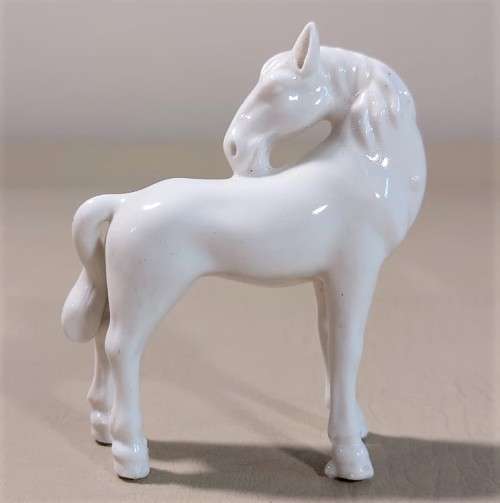 PAIR OF VINTAGE CHINESE EXPORT BLANC DE CHINE MINIATURE PORCELAIN HORSES IN ORIGINAL BOXES