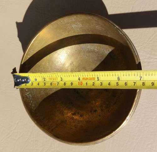 SOLID BRASS BOWL ON PEDASTAL WITH FOLDED GROOVED RIM
