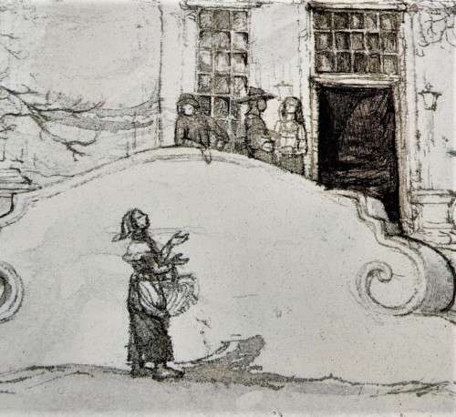 TWO OLD STELLENBOSCH SKETCH PRINTS  MARKET STREET AND LANSERAC