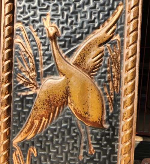 PAIR OF VINTAGE COPPER WALL PLAQUES MADE IN HOLLAND  BUTTERFLY  WITH FLOWERS AND DUCKS FLYING SCENE