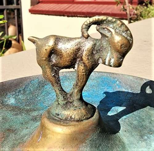 BRONZE ASHTRAY WITH GOAT BY HF (HOLGER FRIDERICAS) ILDFAST (DENMARK) 1930S WITH BLUE PATINA VISIBLE
