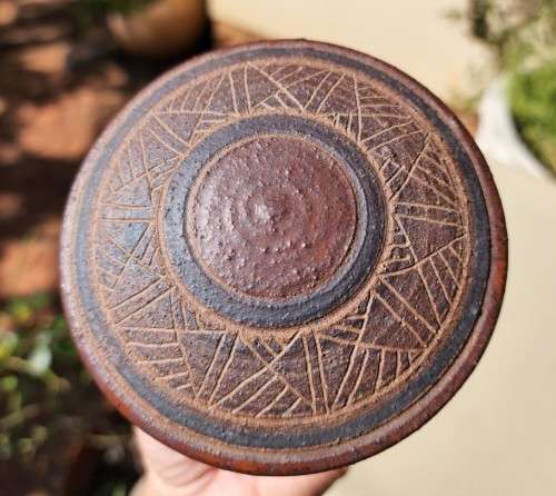 HAND DECORATED CLAY HUT SHAPED POT