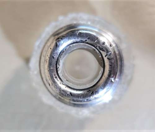 NINETY YEAR OLD 1932 HENRY PERKINS and SONS CUT GLASS SCENT BOTTLE WITH STERLING SILVER COLLAR