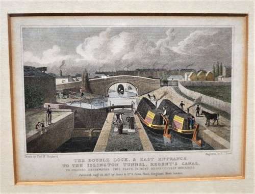 ANTIQUE 1820S SHEPHERD DESIGN AND HAVELL ENGRAVED PRINT WITH SOME HAND COLOURING  ISLINGTON TUNNEL