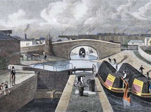 ANTIQUE 1820S SHEPHERD DESIGN AND HAVELL ENGRAVED PRINT WITH SOME HAND COLOURING  ISLINGTON TUNNEL