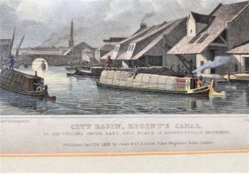 ANTIQUE 1820S SHEPHERD DESIGN AND HAVELL ENGRAVED PRINT WITH SOME HAND COLOURING  CITY BASIN REGENT