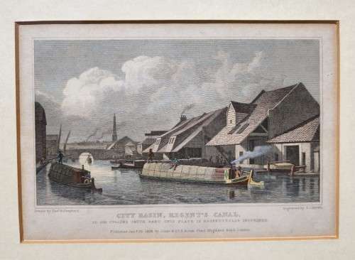 ANTIQUE 1820S SHEPHERD DESIGN AND HAVELL ENGRAVED PRINT WITH SOME HAND COLOURING  CITY BASIN REGENT