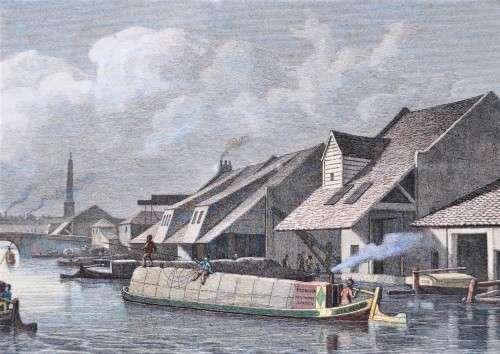 ANTIQUE 1820S SHEPHERD DESIGN AND HAVELL ENGRAVED PRINT WITH SOME HAND COLOURING  CITY BASIN REGENT