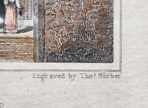 ANTIQUE 1820S SHEPHERD DESIGN AND BARBER ENGRAVED PRINT WITH SOME HAND COLOURING  CATHOLIC CHAPAL