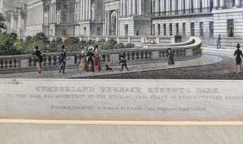 CUMBERLAND TERRACE ANTIQUE 1820S SHEPHERD DESIGN AND TINGLE ENGRAVING WITH SOME HAND COLOURING
