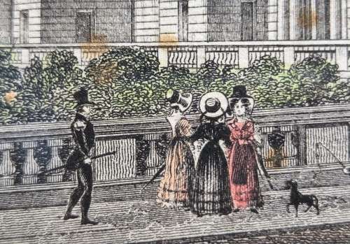 CUMBERLAND TERRACE ANTIQUE 1820S SHEPHERD DESIGN AND TINGLE ENGRAVING WITH SOME HAND COLOURING