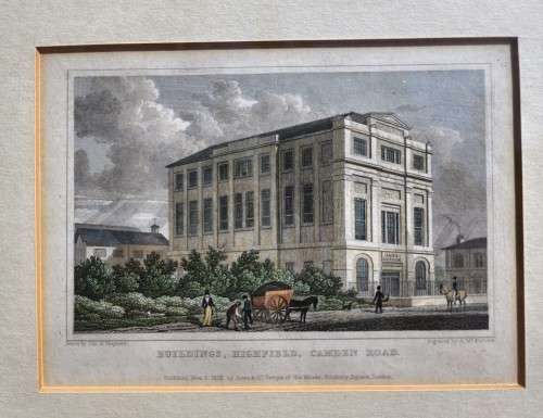 ANTIQUE 1820S SHEPHERD DESIGN AND McCLATCHIE ENGRAVED PRINT WITH SOME HAND COLOURING  BUILDING