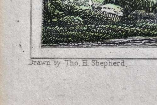 ANTIQUE 1820S SHEPHERD DESIGN AND McCLATCHIE ENGRAVED PRINT WITH SOME HAND COLOURING  BUILDING