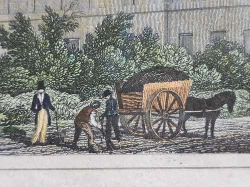 ANTIQUE 1820S SHEPHERD DESIGN AND McCLATCHIE ENGRAVED PRINT WITH SOME HAND COLOURING  BUILDING