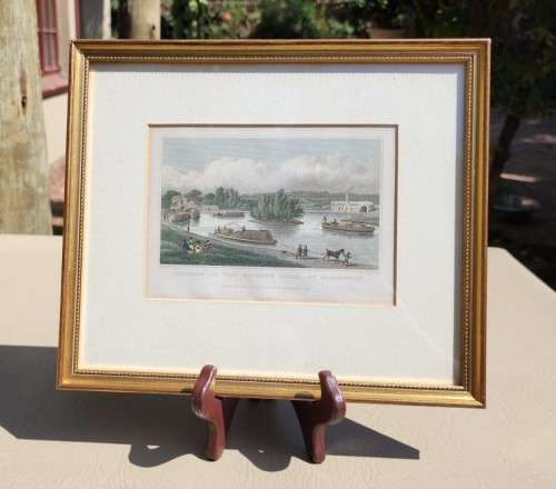PADDINGTONS JUNCTION ANTIQUE 1820S SHEPHERD DESIGN AND LACEY ENGRAVED PRINT WITH SOME HAND COLOURING