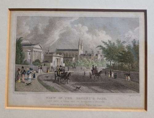 REGENTS PARK ANTIQUE 1820S SHEPHERD DESIGN AND LACEY ENGRAVED PRINT WITH SOME HAND COLOURING