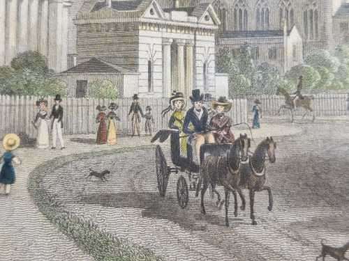 REGENTS PARK ANTIQUE 1820S SHEPHERD DESIGN AND LACEY ENGRAVED PRINT WITH SOME HAND COLOURING