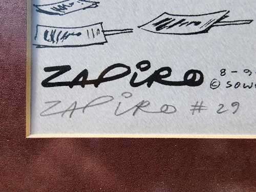 ZAPIRO CARTOON PRINT FRAMED AND SIGNED BY ARTIST IN PENCIL