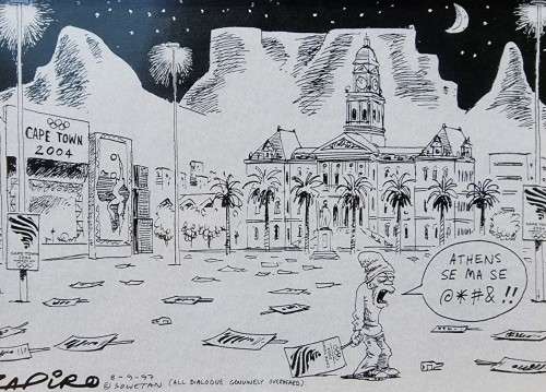 ZAPIRO CARTOON PRINT FRAMED AND SIGNED BY ARTIST IN PENCIL