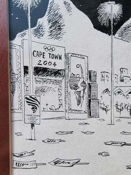 ZAPIRO CARTOON PRINT FRAMED AND SIGNED BY ARTIST IN PENCIL