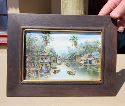 SOUTH EAST ASIA FISHING VILLAGE AN ORIGINAL OIL PAINTING BY VIRATH