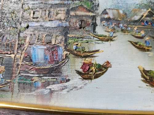 SOUTH EAST ASIA FISHING VILLAGE AN ORIGINAL OIL PAINTING BY VIRATH