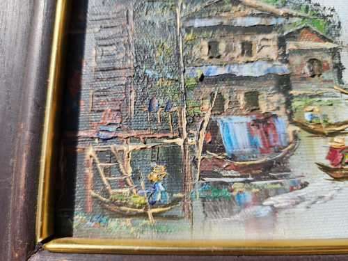 SOUTH EAST ASIA FISHING VILLAGE AN ORIGINAL OIL PAINTING BY VIRATH