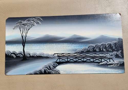 ALFRED MASINGA SA ARTIST ORIGINAL OIL ON BOARD SURREAL RIVER LANDSCAPE