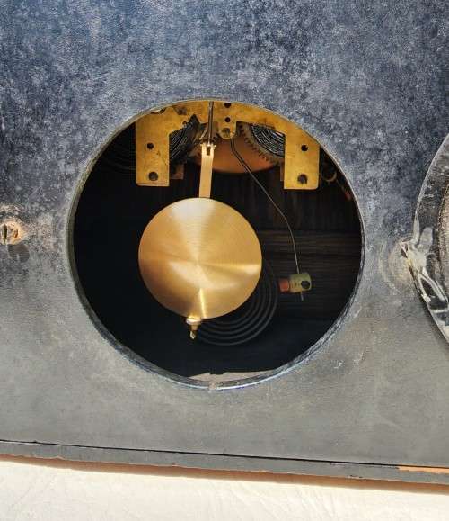 AMERICAN SESSIONS ANTIQUE TIME AND STRIKE MISSION STYLE MANTEL CLOCK WITH KEY WORKING