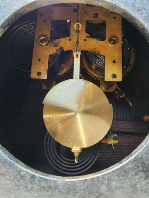 AMERICAN SESSIONS ANTIQUE TIME AND STRIKE MISSION STYLE MANTEL CLOCK WITH KEY WORKING