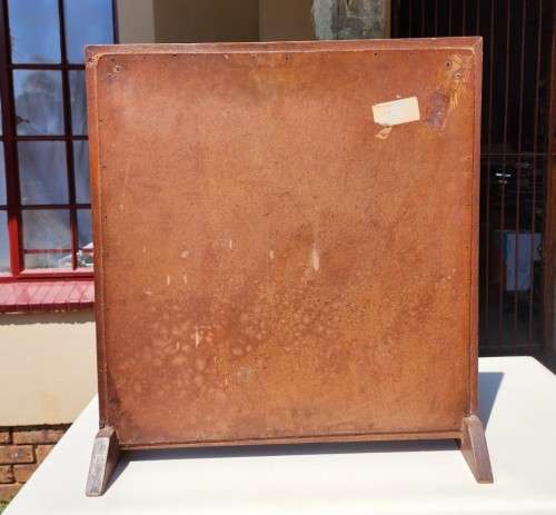 VINTAGE FIRE SCREEN WITH FOX HUNTING SCENE TAPESTRY