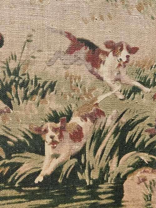 VINTAGE FIRE SCREEN WITH FOX HUNTING SCENE TAPESTRY
