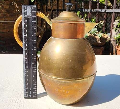 VINTAGE MADE IN HOLLAND COPPER AND BRASS COFFEE POT WITH WRAPPED HANDLE