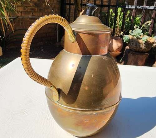 VINTAGE MADE IN HOLLAND COPPER AND BRASS COFFEE POT WITH WRAPPED HANDLE