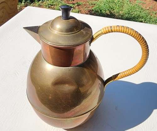 VINTAGE MADE IN HOLLAND COPPER AND BRASS COFFEE POT WITH WRAPPED HANDLE