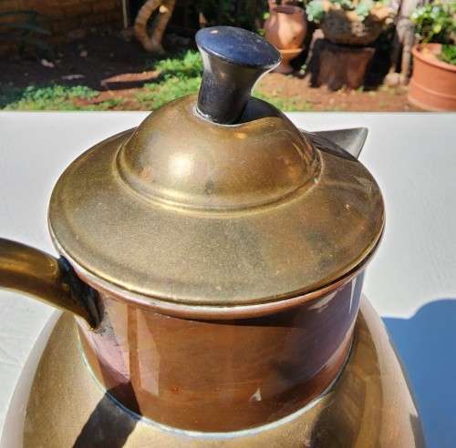 VINTAGE MADE IN HOLLAND COPPER AND BRASS COFFEE POT WITH WRAPPED HANDLE