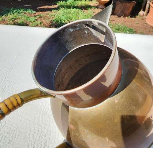 VINTAGE MADE IN HOLLAND COPPER AND BRASS COFFEE POT WITH WRAPPED HANDLE
