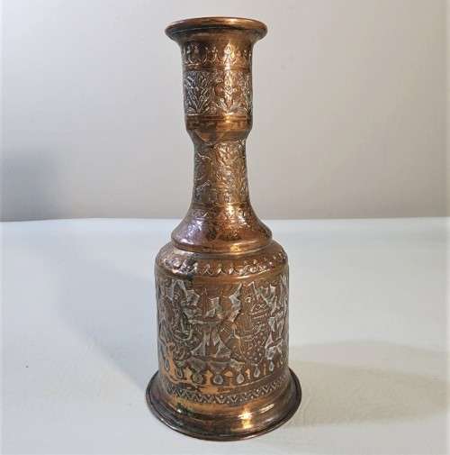VINTAGE HAND ETCHED INDO ISLAMIC COPPER HOOKAH (TABACCO SMOKING) BASE BOTTLE